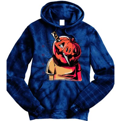 Halloween Pumpkin Head Knife Mug Shot Tie Dye Hoodie