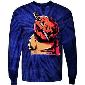 Halloween Pumpkin Head Knife Mug Shot Tie-Dye Long Sleeve Shirt