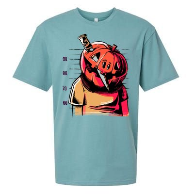 Halloween Pumpkin Head Knife Mug Shot Sueded Cloud Jersey T-Shirt