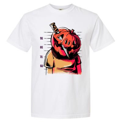 Halloween Pumpkin Head Knife Mug Shot Garment-Dyed Heavyweight T-Shirt