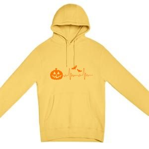 Halloween Pumpkin Heartbeat Pulse Premium Pullover Hoodie