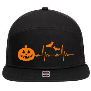 Halloween Pumpkin Heartbeat Pulse 7 Panel Mesh Trucker Snapback Hat