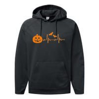 Halloween Pumpkin Heartbeat Pulse Performance Fleece Hoodie