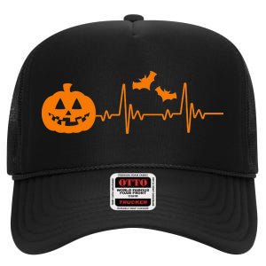 Halloween Pumpkin Heartbeat Pulse High Crown Mesh Back Trucker Hat