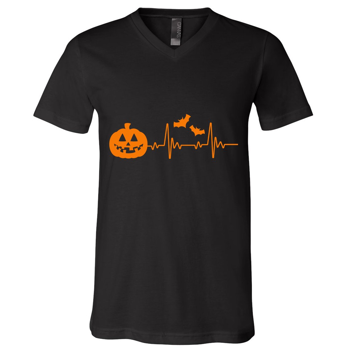 Halloween Pumpkin Heartbeat Pulse V-Neck T-Shirt