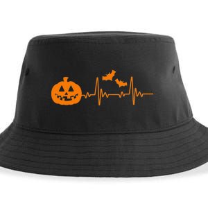 Halloween Pumpkin Heartbeat Pulse Sustainable Bucket Hat