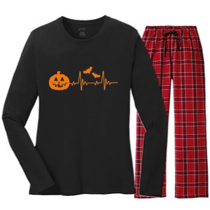 Halloween Pumpkin Heartbeat Pulse Women's Long Sleeve Flannel Pajama Set 