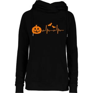 Halloween Pumpkin Heartbeat Pulse Womens Funnel Neck Pullover Hood