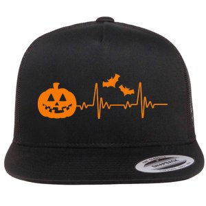 Halloween Pumpkin Heartbeat Pulse Flat Bill Trucker Hat