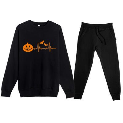 Halloween Pumpkin Heartbeat Pulse Premium Crewneck Sweatsuit Set