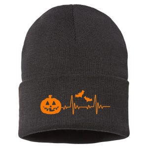 Halloween Pumpkin Heartbeat Pulse Sustainable Knit Beanie