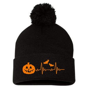 Halloween Pumpkin Heartbeat Pulse Pom Pom 12in Knit Beanie