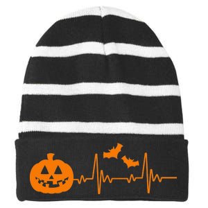 Halloween Pumpkin Heartbeat Pulse Striped Beanie with Solid Band