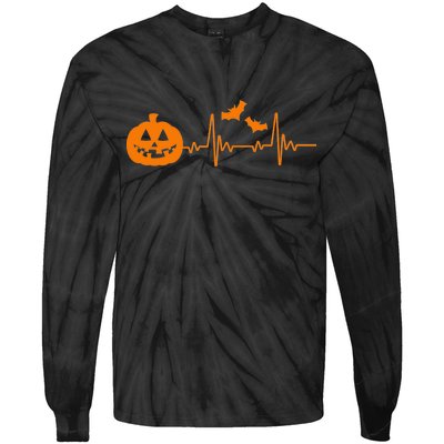 Halloween Pumpkin Heartbeat Pulse Tie-Dye Long Sleeve Shirt