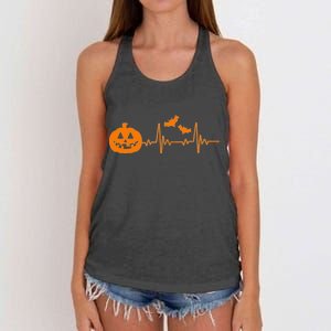 Halloween Pumpkin Heartbeat Pulse Women's Knotted Racerback Tank