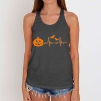 Halloween Pumpkin Heartbeat Pulse Women's Knotted Racerback Tank