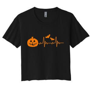 Halloween Pumpkin Heartbeat Pulse Women's Crop Top Tee