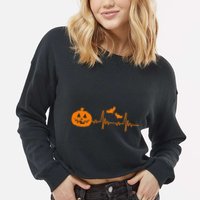 Halloween Pumpkin Heartbeat Pulse Cropped Pullover Crew