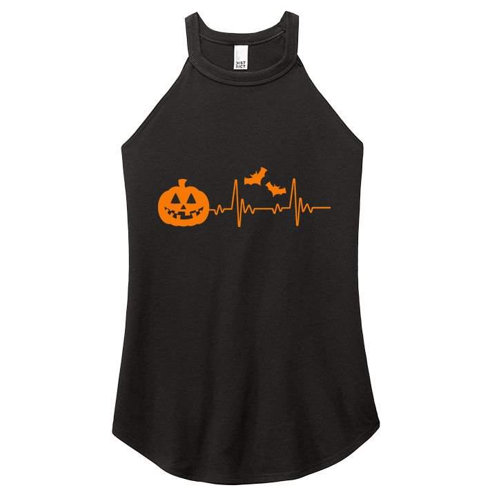 Halloween Pumpkin Heartbeat Pulse Women's Perfect Tri Rocker Tank