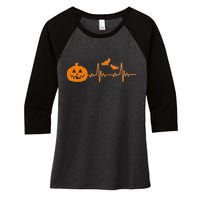 Halloween Pumpkin Heartbeat Pulse Women's Tri-Blend 3/4-Sleeve Raglan Shirt