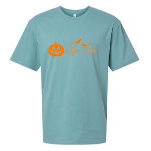 Halloween Pumpkin Heartbeat Pulse Sueded Cloud Jersey T-Shirt