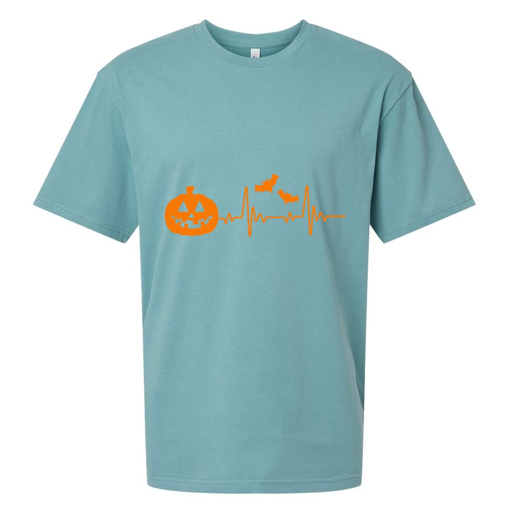 Halloween Pumpkin Heartbeat Pulse Sueded Cloud Jersey T-Shirt