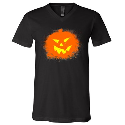 Halloween Pumpkin Jack O Lantern Splatter V-Neck T-Shirt