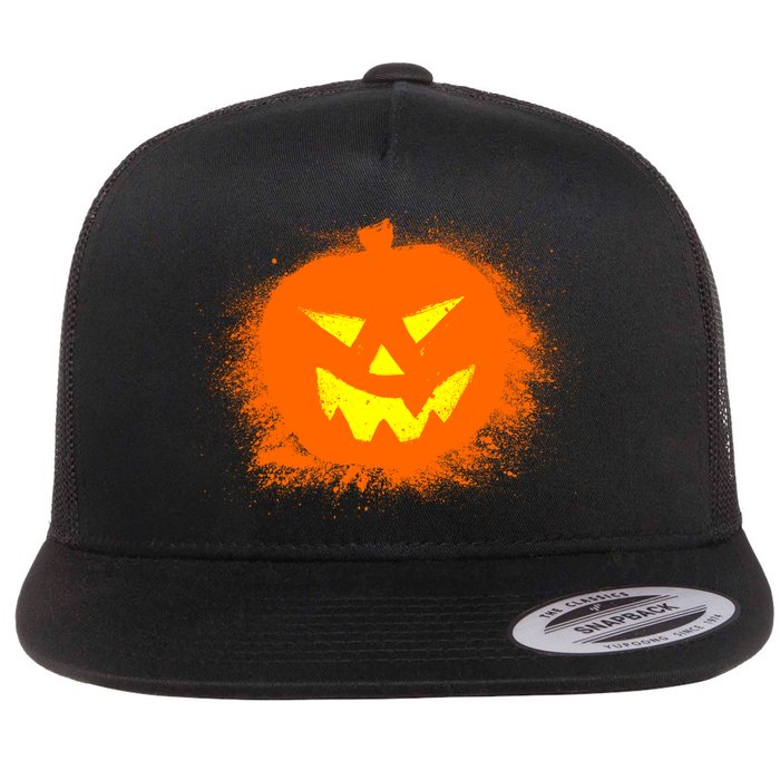 Halloween Pumpkin Jack O Lantern Splatter Flat Bill Trucker Hat