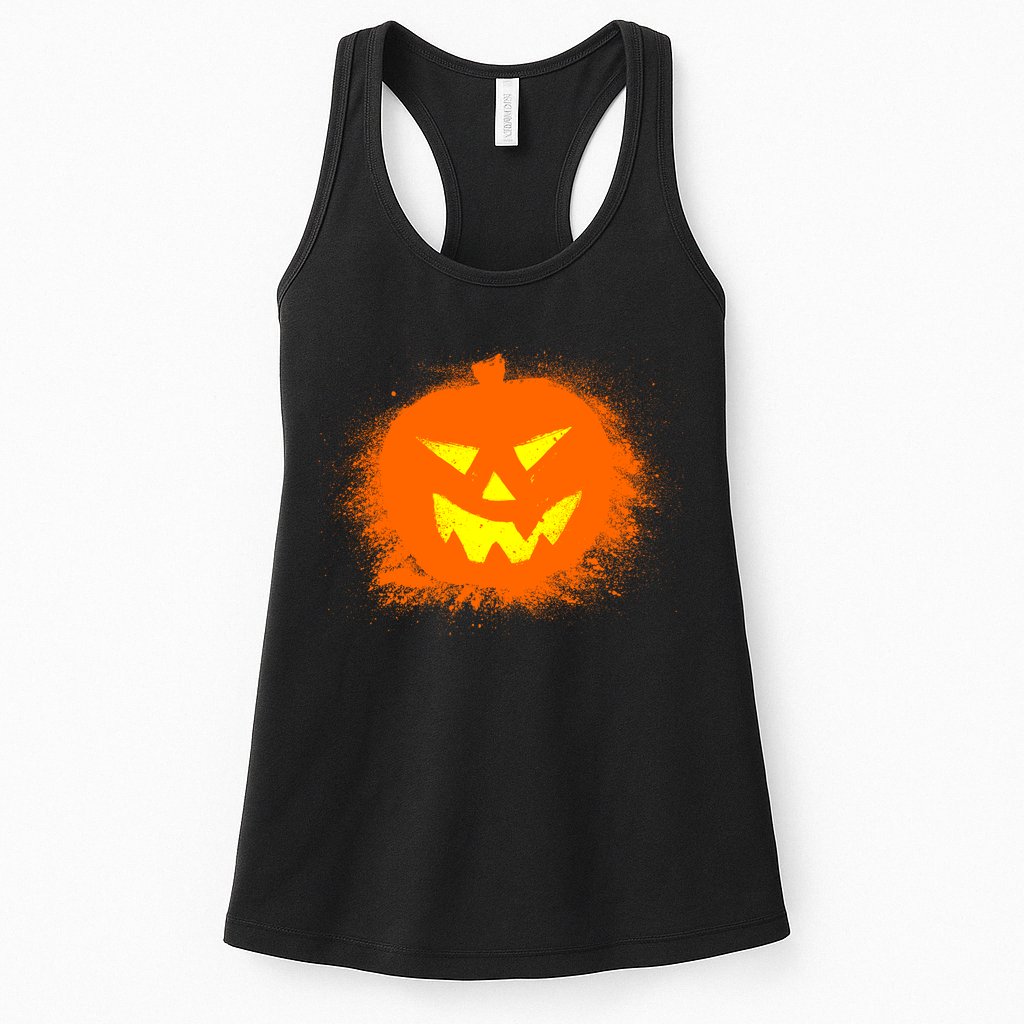 Halloween Pumpkin Jack O Lantern Splatter Womens Tank Top