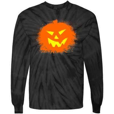 Halloween Pumpkin Jack O Lantern Splatter Tie-Dye Long Sleeve Shirt