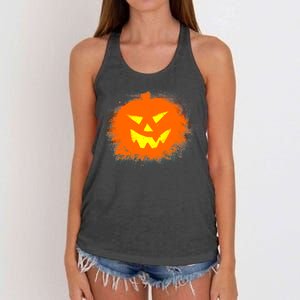 Halloween Pumpkin Jack O Lantern Splatter Women's Knotted Racerback Tank