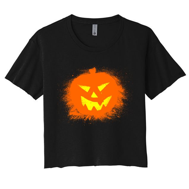 Halloween Pumpkin Jack O Lantern Splatter Crop Top