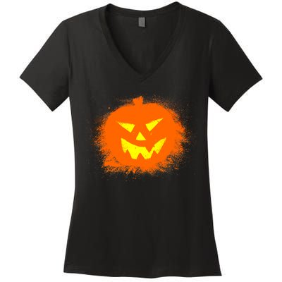 Halloween Pumpkin Jack O Lantern Splatter Women's V-Neck T-Shirt