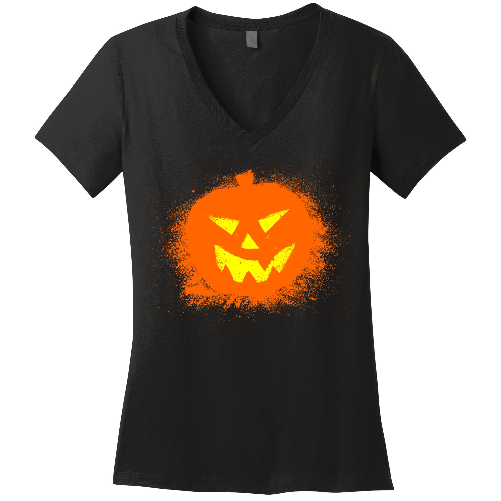 Halloween Pumpkin Jack O Lantern Splatter Women's V-Neck T-Shirt