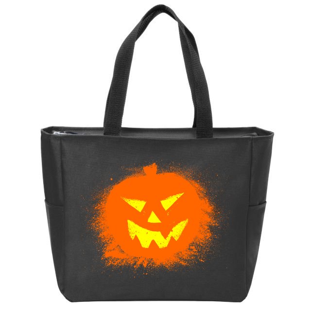 Halloween Pumpkin Jack O Lantern Splatter Zip Tote Bag