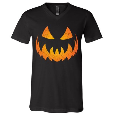Halloween Pumpkin Jack O'Lantern Face V-Neck T-Shirt