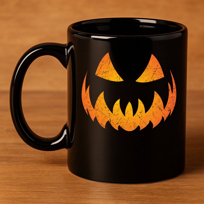 Halloween Pumpkin Jack O'Lantern Face 11oz C Handle Ceramic Mug