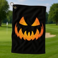 Halloween Pumpkin Jack O'Lantern Face Golf Towel