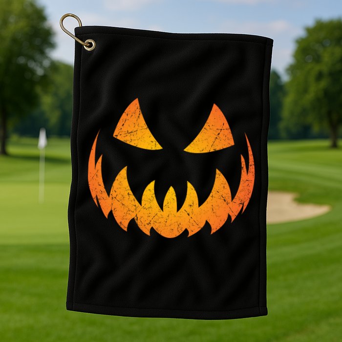 Halloween Pumpkin Jack O'Lantern Face Golf Towel