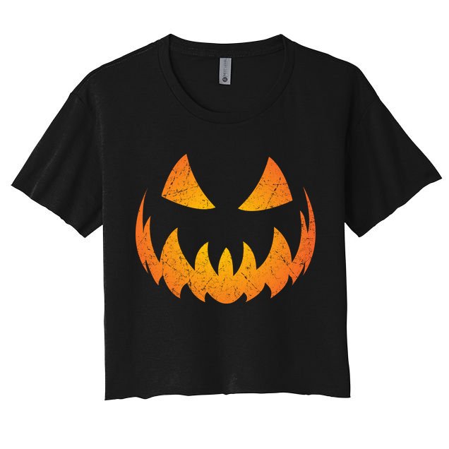Halloween Pumpkin Jack O'Lantern Face Crop Top
