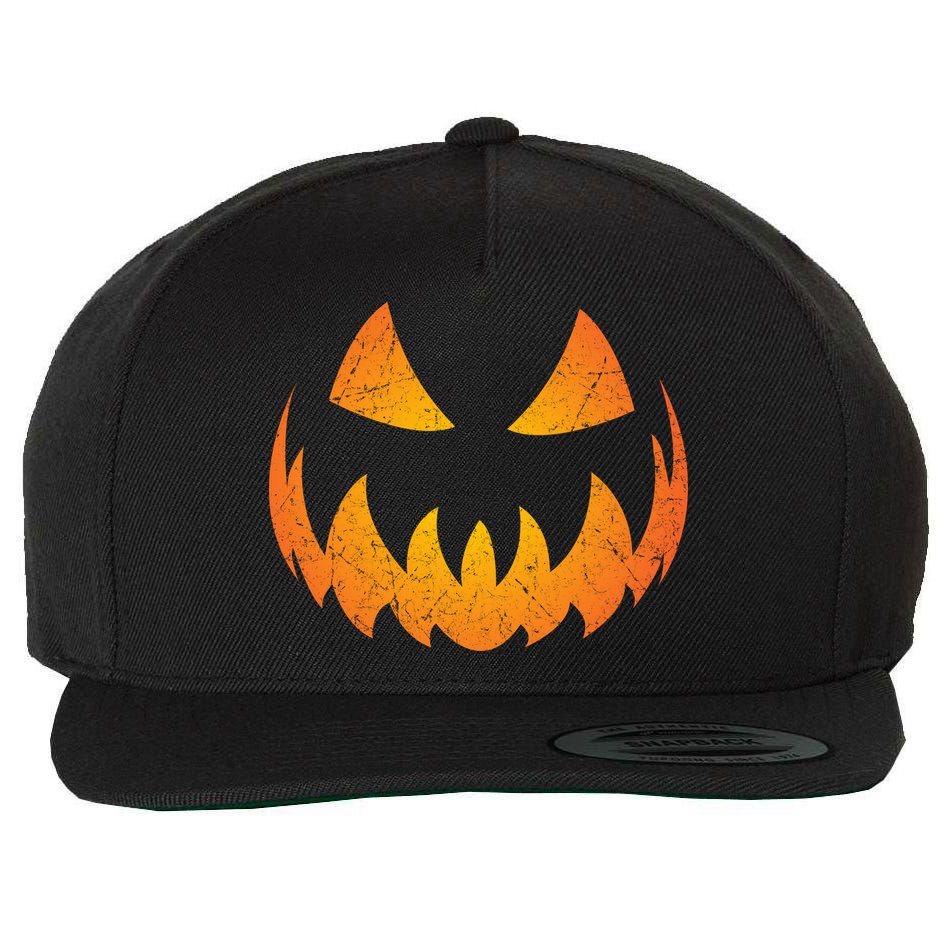 Halloween Pumpkin Jack O'Lantern Face Wool Snapback Cap