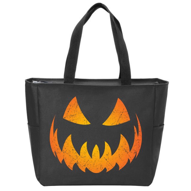 Halloween Pumpkin Jack O'Lantern Face Zip Tote Bag