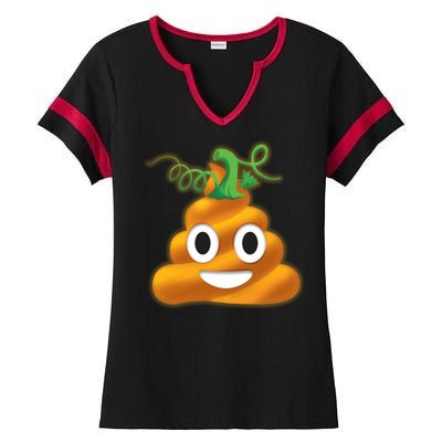 Halloween Pumpkin Poop Emoji Ladies Halftime Notch Neck Tee