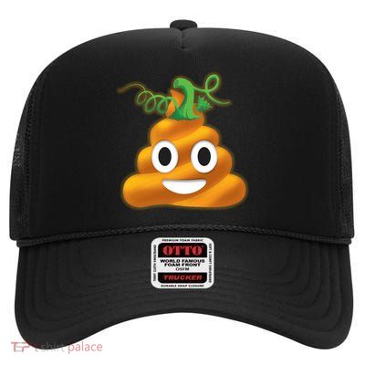 Halloween Pumpkin Poop Emoji High Crown Mesh Back Trucker Hat
