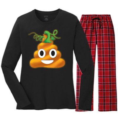 Halloween Pumpkin Poop Emoji Women's Long Sleeve Flannel Pajama Set 