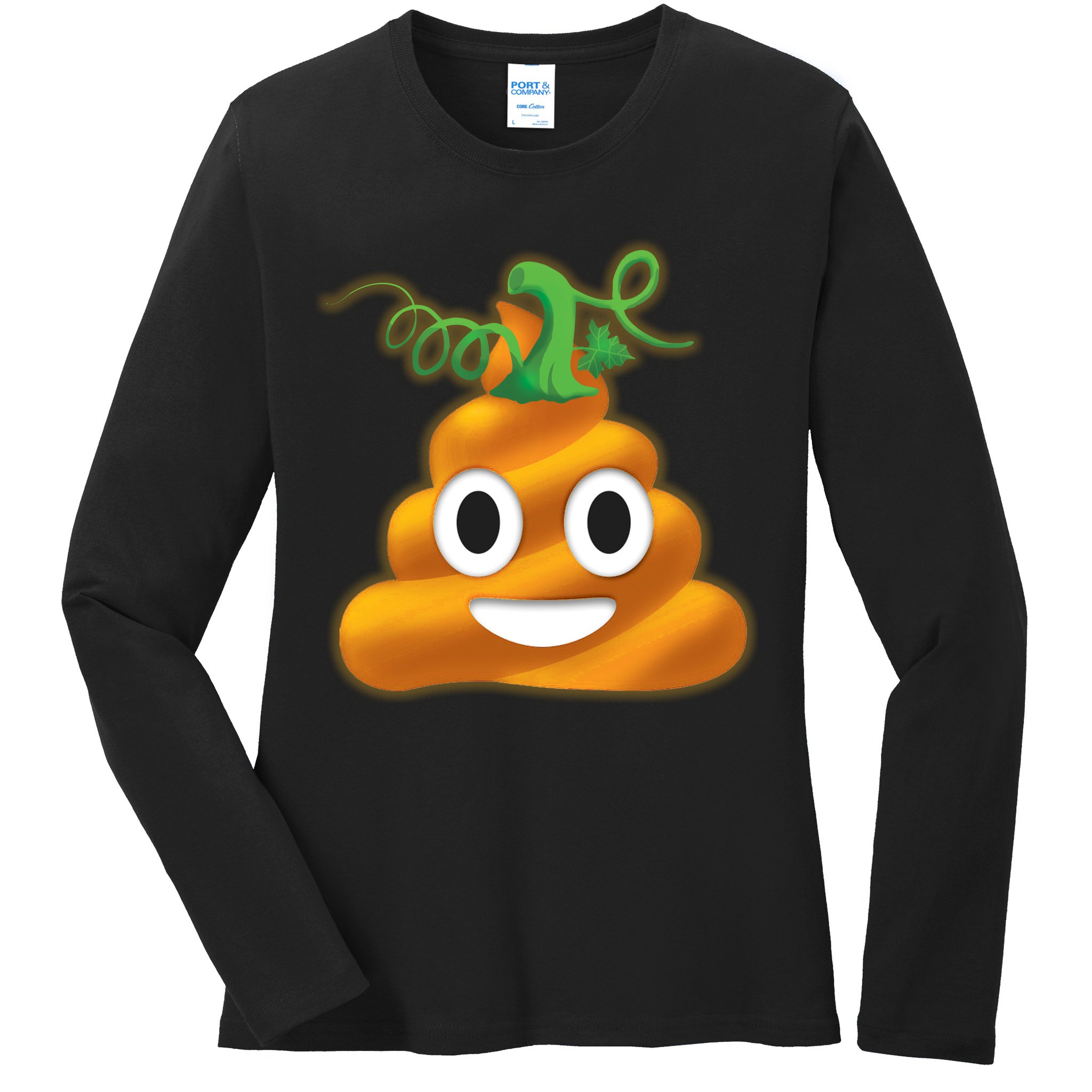 Halloween Pumpkin Poop Emoji Ladies Long Sleeve Shirt