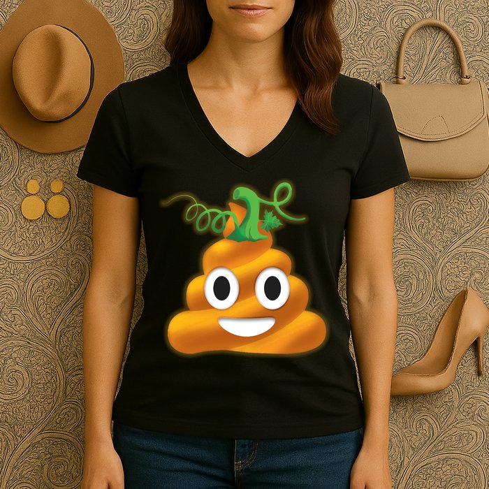 Halloween Pumpkin Poop Emoji Women's V-Neck T-Shirt