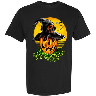 Halloween Pumpkin Wearing Witch Hat Garment-Dyed Heavyweight T-Shirt