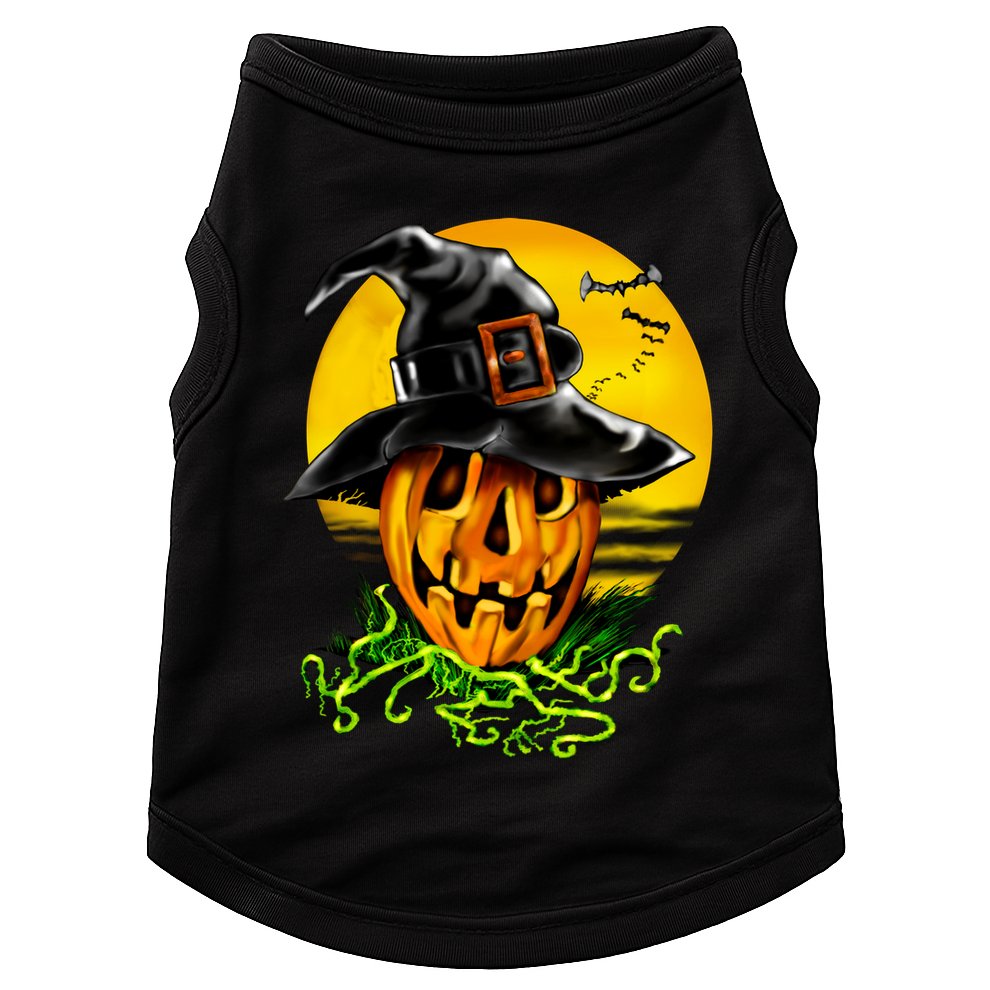Halloween Pumpkin Wearing Witch Hat Doggie Tank