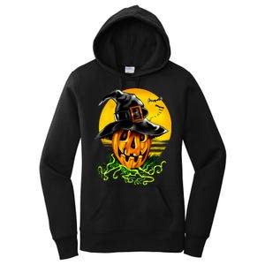 Halloween Pumpkin Wearing Witch Hat Women's Pullover Hoodie